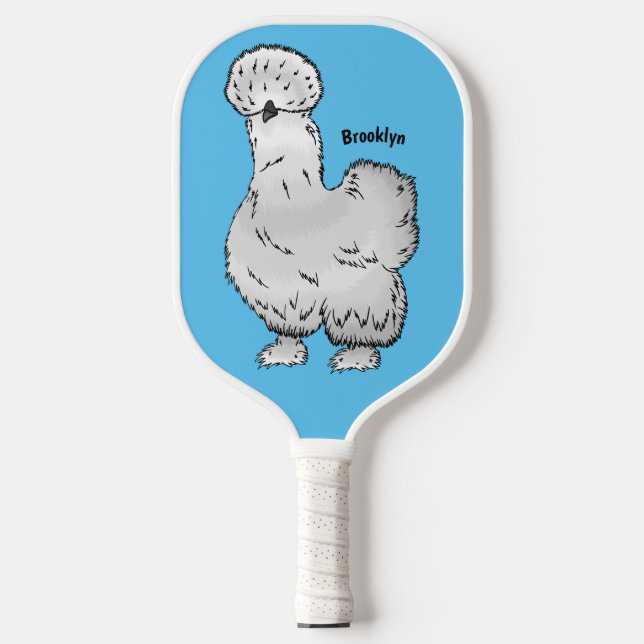 Silkie chicken cartoon illustration  pickleball paddle (Front)