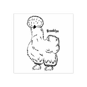 Silkie chicken cartoon illustration rubber stamp