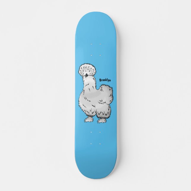 Silkie chicken cartoon illustration  skateboard (Front)