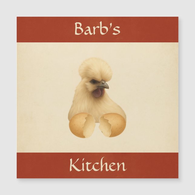 Silkie Chicken Hen Refrigerator Magnet Card (Front)