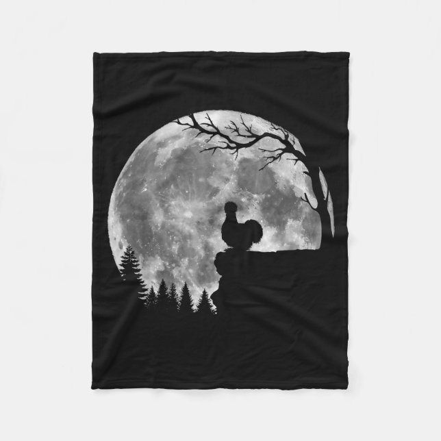 Silkie Chicken Moon Silhouette Funny Lazy Hallowee Fleece Blanket (Front)