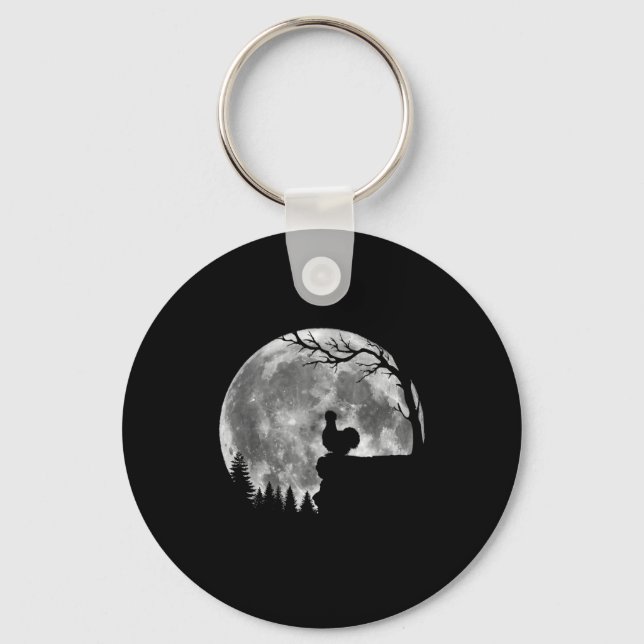 Silkie Chicken Moon Silhouette Funny Lazy Hallowee Keychain (Front)
