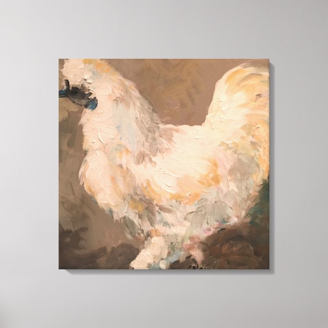 Silkie Chicken Stretched Canvas Painting by Jac (Front)