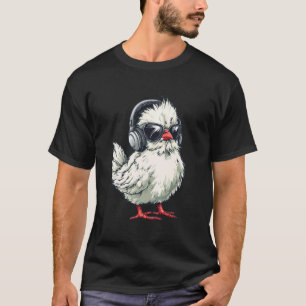 Silkie Chicken Wearing Headphones Cute Chicken Lov T-Shirt