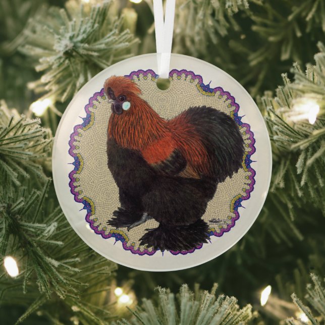 Silkie Circle Glass Ornament (Insitu)