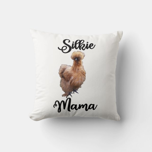 Silkie Mama Throw Pillow (Front)
