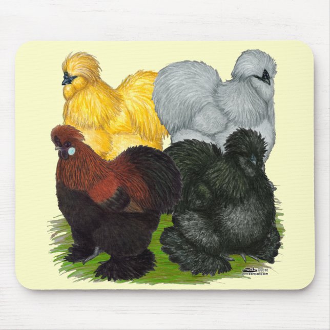 Silkies:  Assorted Roosters Mouse Pad (Front)