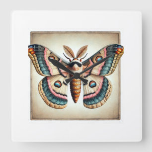 Silkworm Moth 081024IREF204 - Watercolor Square Wall Clock