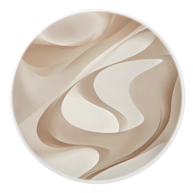 "Silky Dynamic Shapes" | Beige Abstract Art Ceramic Knob (Front)