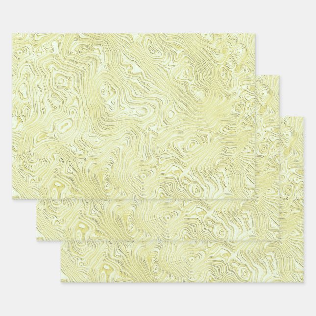 Silky Faux Moire Pattern in Shimmering Yellow Wrapping Paper Sheet (Set)