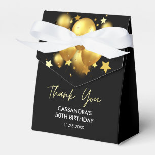 Silky Golden Balloons Stars Black Birthday Favor Box