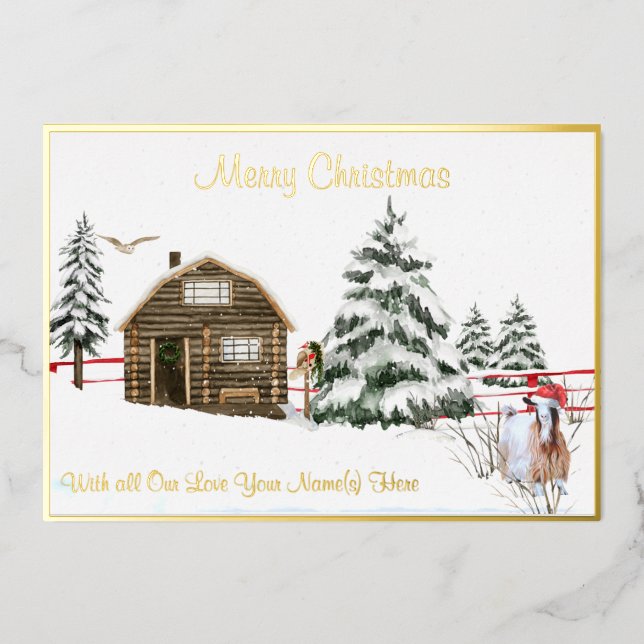 Silky Maggie Goat Foil Holiday Card (Front)