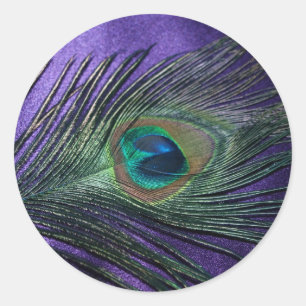 Silky Purple Peacock Feather Classic Round Sticker