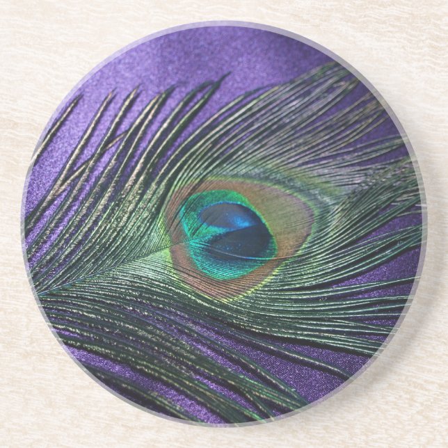 Silky Purple Peacock Feather Coaster (Front)
