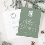 Silky Sage Holly Berry Bouquet Christmas Flat  Holiday Card<br><div class="desc">This simple Christmas flat card features elegant and romantic swirly calligraphy lettering with a winter holly berry bouquet and custom text on the back. For more advanced customization of this design,  please click the BLUE DESIGN TOOL BUTTON above!</div>