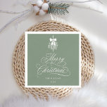 Silky Sage Romantic Calligraphy Merry Christmas Napkin<br><div class="desc">This Christmas napkin features elegant and romantic swirly calligraphy lettering,  accented with a winter berry holly bouquet. For more advanced customization of this design,  please click the BLUE DESIGN TOOL BUTTON. Matching items are also available.</div>