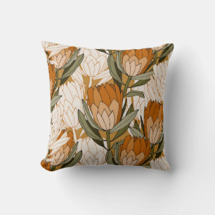 Silky Sage Rusty Orange Lotus Flower Throw Pillow