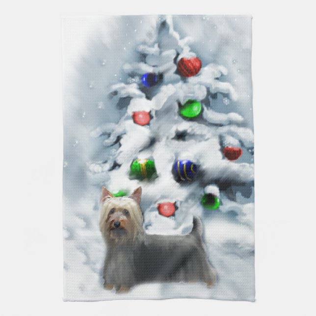 Silky Terrier Christmas Kitchen Towel (Vertical)