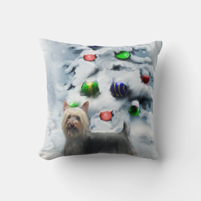 Silky Terrier Christmas Throw Pillow (Front)