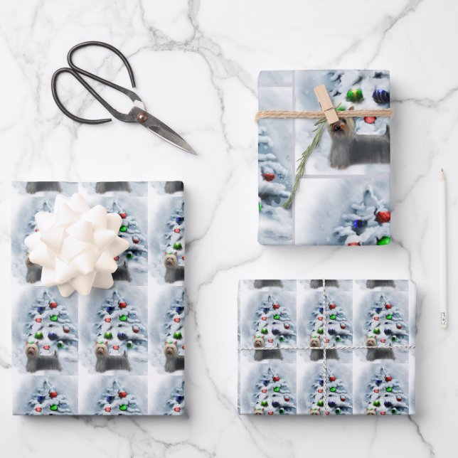 Silky Terrier Christmas Wrapping Paper Sheet (Front)