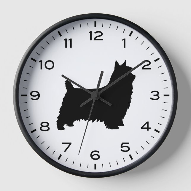 Silky Terrier Dog Breed Silhouette Clock (Front)