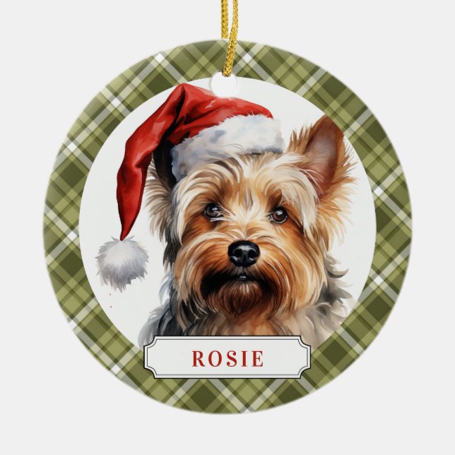 Silky Terrier Dog Ceramic Circle Ornament (Front)