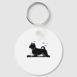 Silky Terrier Dog � Halloween Moon Silhouette Clas Keychain