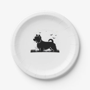 Silky Terrier Dog � Halloween Moon Silhouette Clas Paper Plate