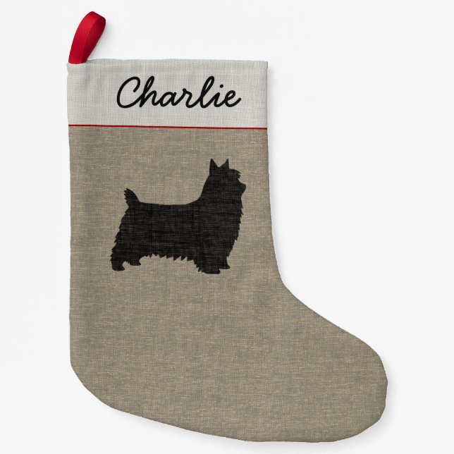 Silky Terrier Dog Silhouette Holiday Personalized Small Christmas Stocking (Front)