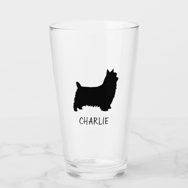 Silky Terrier Dog Silhouette Personalized Drinking Glass (Front)