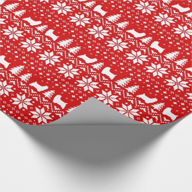 Silky Terrier Dog Silhouettes Christmas Pattern Wrapping Paper (Corner)