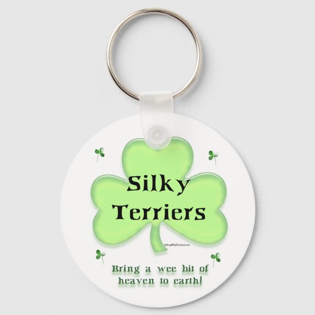 Silky Terrier Heaven, St Patrick's day Terrier Keychain (Front)