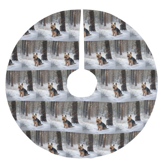Silky Terrier Let It Snow Christmas  Brushed Polyester Tree Skirt (Front)