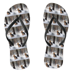 Silky Terrier Let It Snow Christmas  Flip Flops