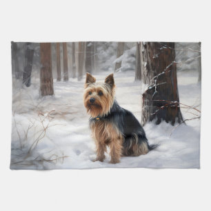 Silky Terrier Let It Snow Christmas Kitchen Towel