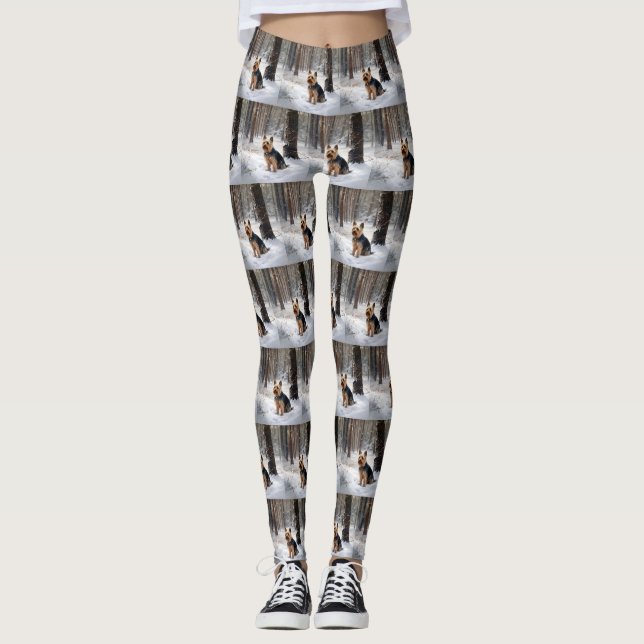 Silky Terrier Let It Snow Christmas  Leggings (Front)