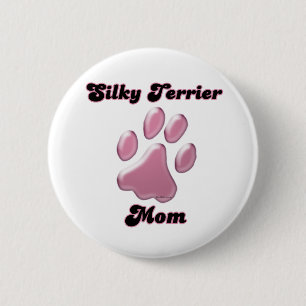 Silky Terrier Mom Pink Pawprint - Button