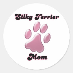 Silky Terrier Mom Pink Pawprint  - Sticker