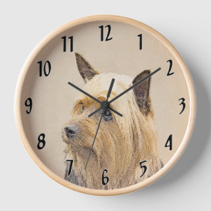 Silky Terrier Painting - Cute Original Dog Art Clock