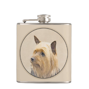 Silky Terrier Painting - Cute Original Dog Art Hip Flask