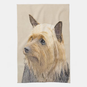 Silky Terrier Painting - Cute Original Dog Art Kitchen Towel
