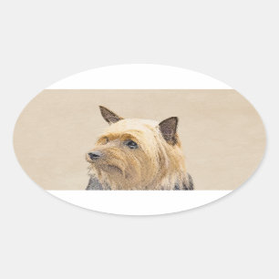 Silky Terrier Painting - Cute Original Dog Art Oval Sticker