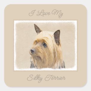 Silky Terrier Painting - Cute Original Dog Art Squ Square Sticker