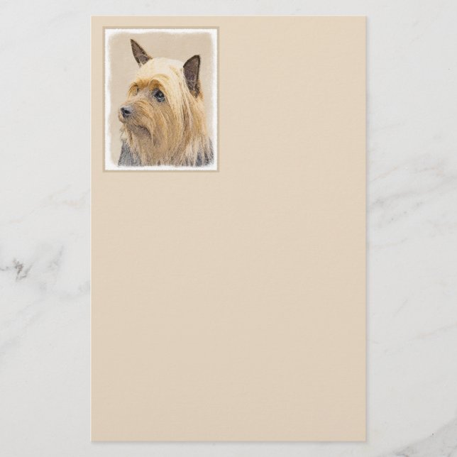 Silky Terrier Painting - Cute Original Dog Art Stationery (Front)