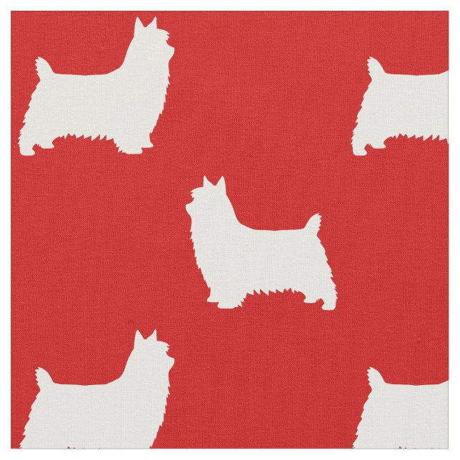 Silky Terrier Silhouettes Red and White Patterned Fabric (Close Up)