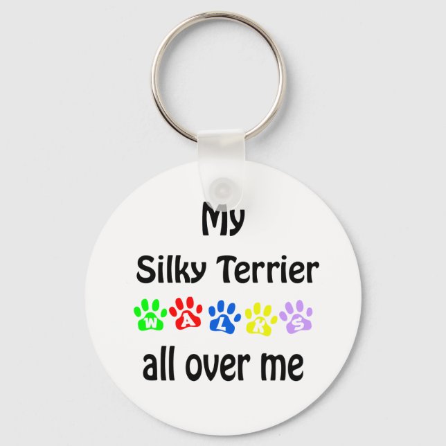 Silky Terrier Walks Design Keychain (Front)