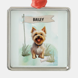 Silky Terrier Watercolor Personalized Dog Metal Ornament