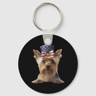 Silky Terrier With Patriotic Usa American Independ Keychain