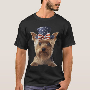 Silky Terrier With Patriotic Usa American Independ T-Shirt