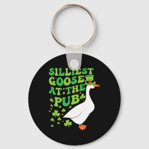 Silliest Goose At The Pub Funny Shamrock St Patric Keychain
